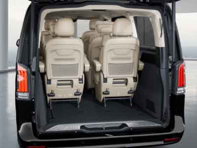 First Class Cars' Mercedes V-Class 300 Exclusive - Rear view showing luggage space
